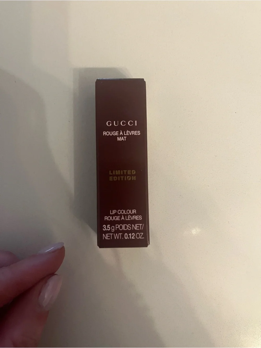 Gucci Lipstick in Nude Pink with Burgundy Cap and Gold Tube